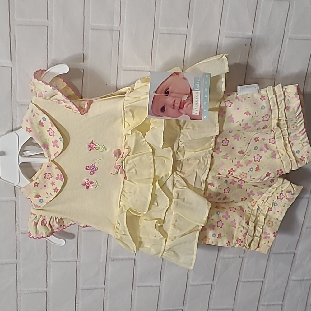 NWT Baby Girls Yellow & Pink Long Short Set